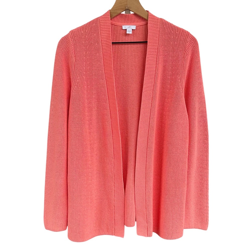 J. Jill Womens Coral Pink 100% Cotton Open Front Ribbed Knit Cardigan Size M